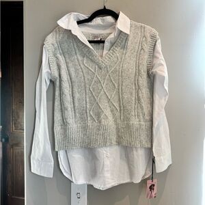 Sincerely Jules Layered Cable Knit Sweater Vest Shirt Preppy Clean Girl S